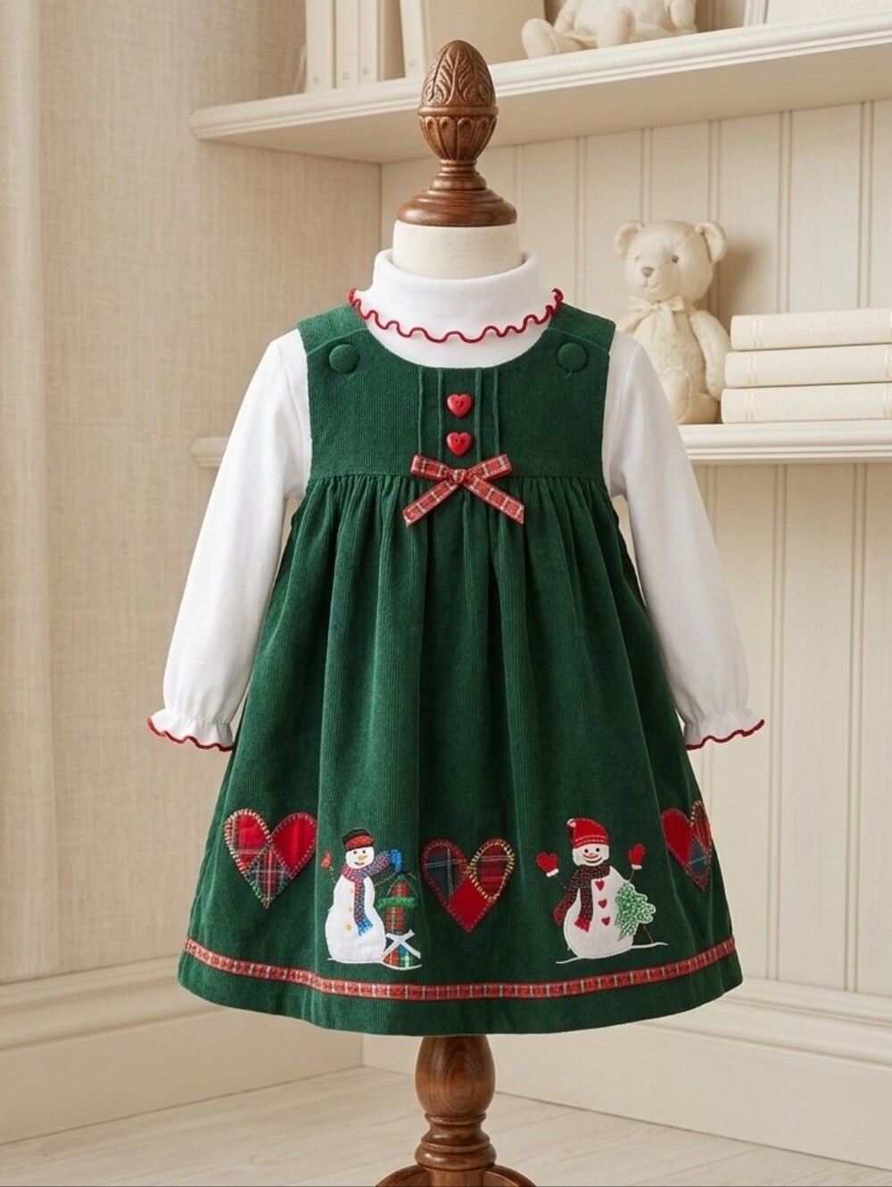 Sophie Rose Green Corduroy 2pc Snowman Dress Sz 24M